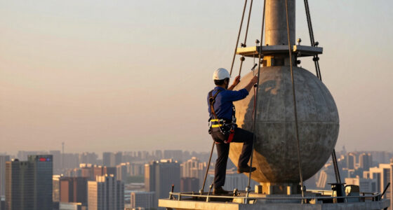 This 1000-ton tuned mass damper at the top of Shanghai Tower (632m) stabilizes the skyscraper during earthquake and typhoon by counteracting the building’s sway.